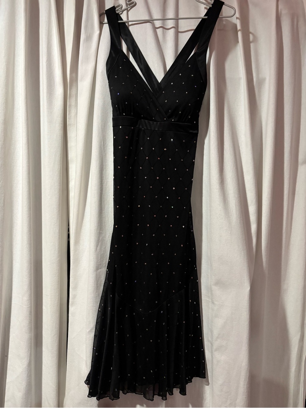 Black V-Neck Rhinestone Evening Dress
